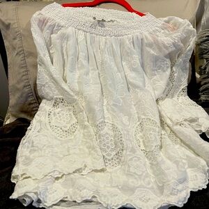 Saks 5th Avenue white eyelet off shoulder size S made in Italy